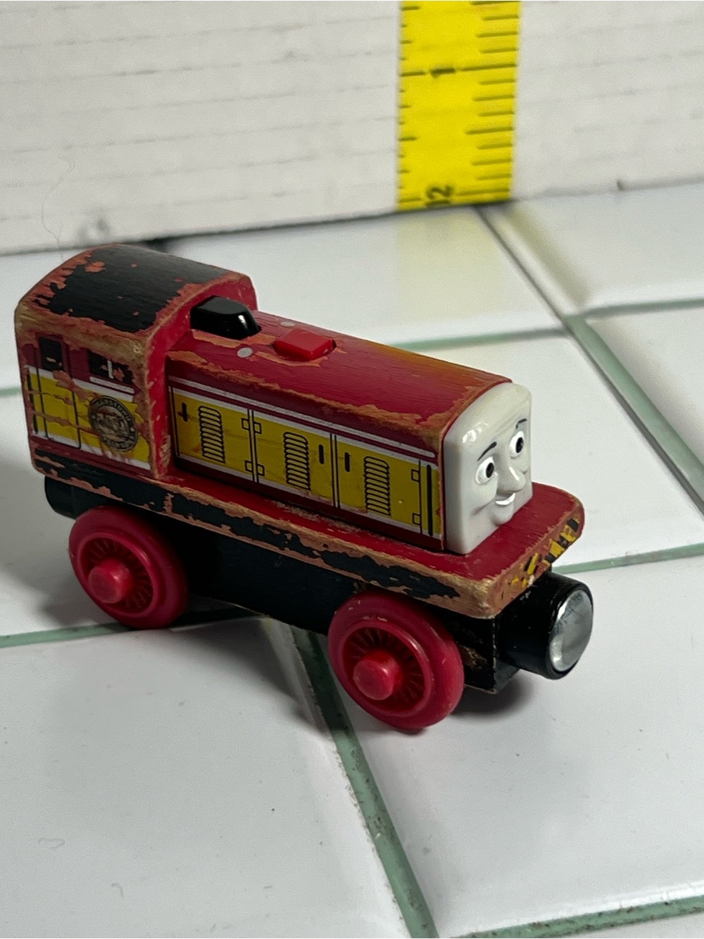 Thomas & Friends Red and Black Wooden Train Engine with Yellow Side Panels